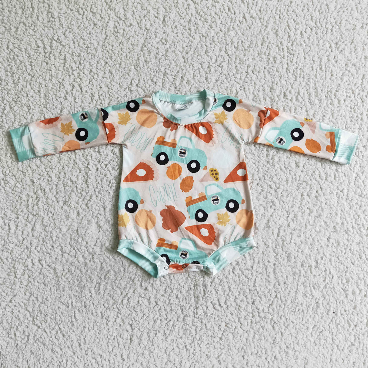 Gobble pumpkin turkey baby girls Thanksgiving romper