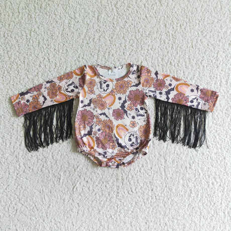 Skull floral rainbow baby tassels Halloween romper