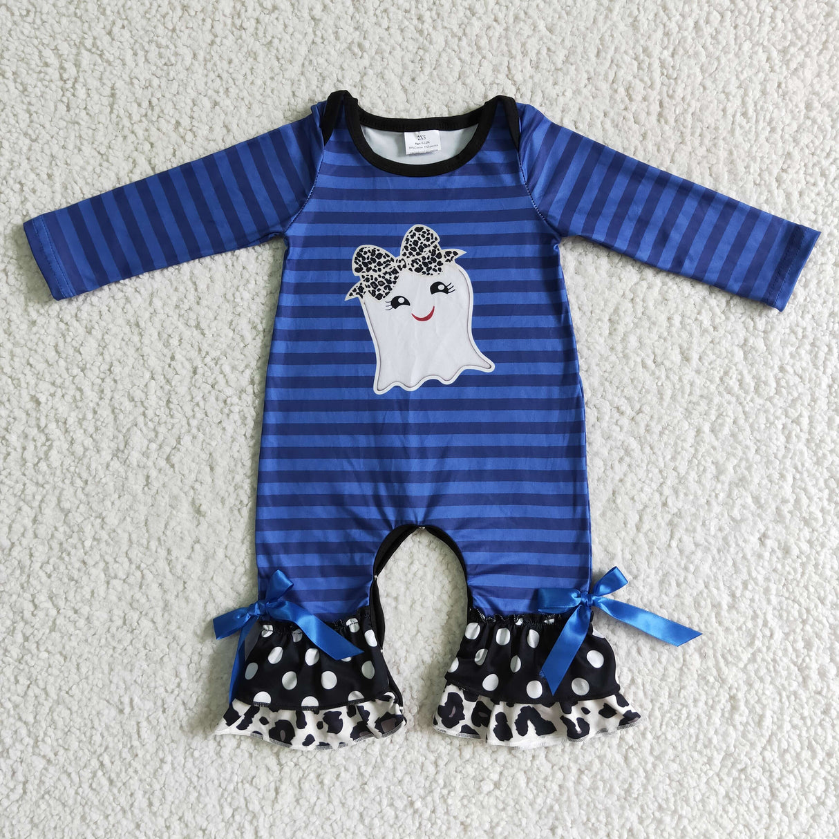 Ghost print blue stripe baby girl Halloween romper