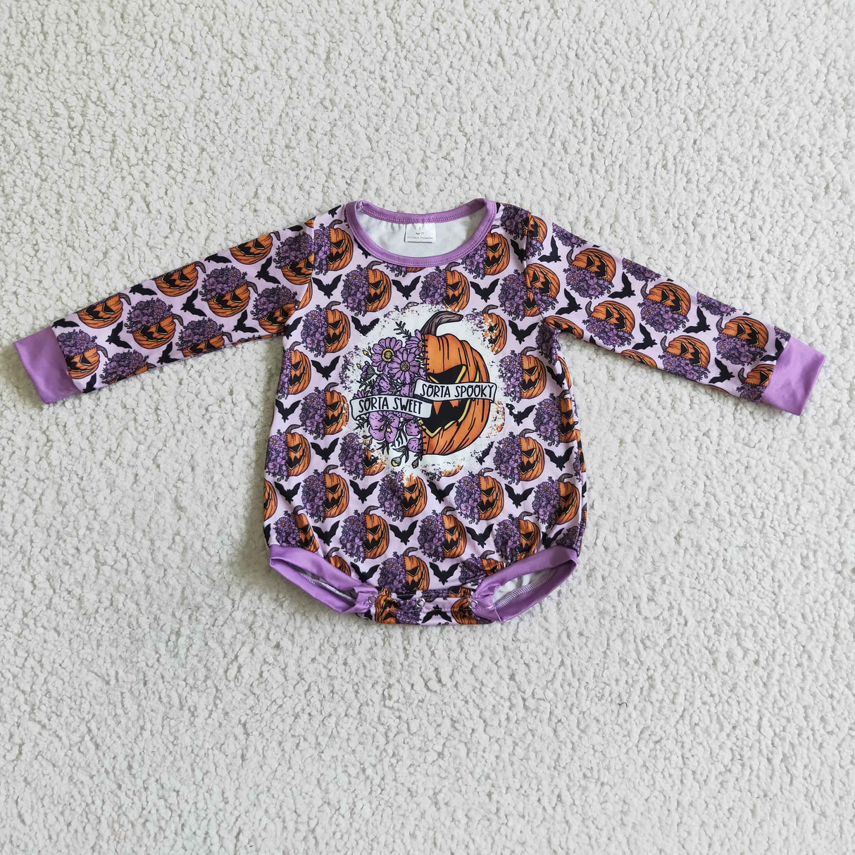 Sorta sweet sorta spooky pumpkin baby girls Halloween romper