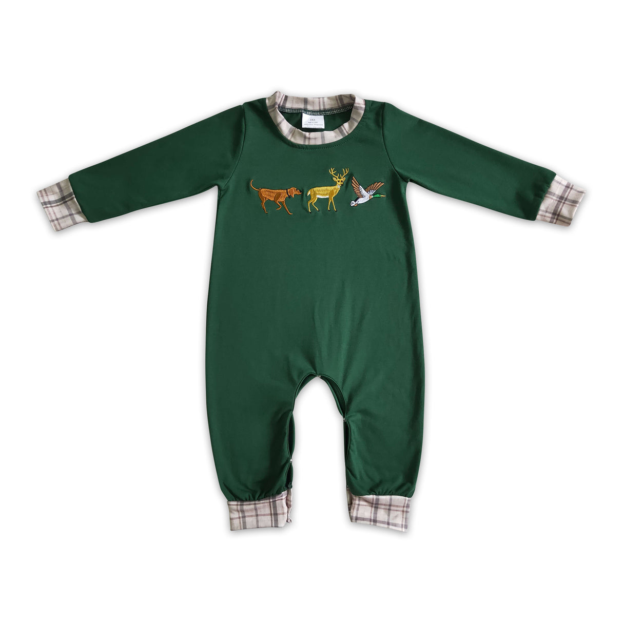 Dog deer duck embroidery baby boy sibling Christmas romper