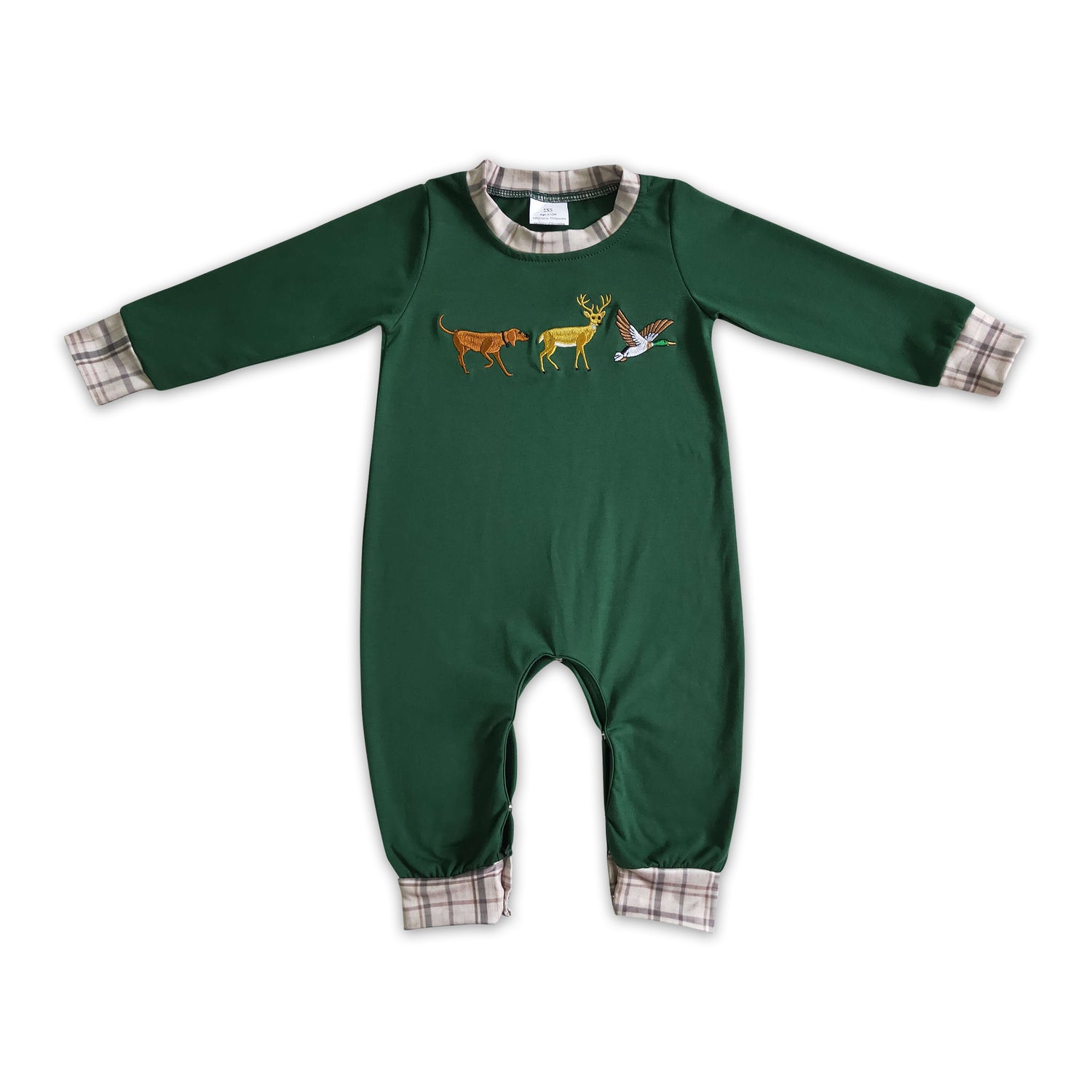 Dog deer duck embroidery baby boy sibling Christmas romper