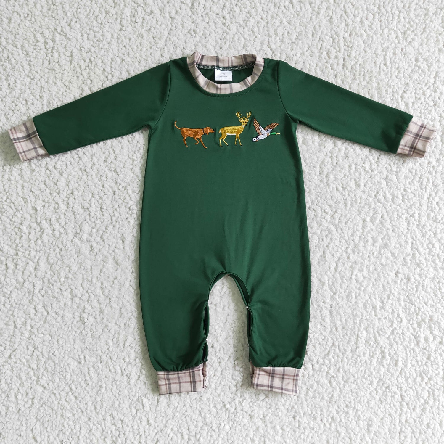 Dog deer duck embroidery baby boy sibling Christmas romper