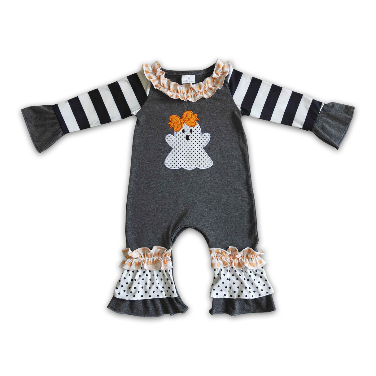 Black ghost stripe polka dots baby Halloween romper