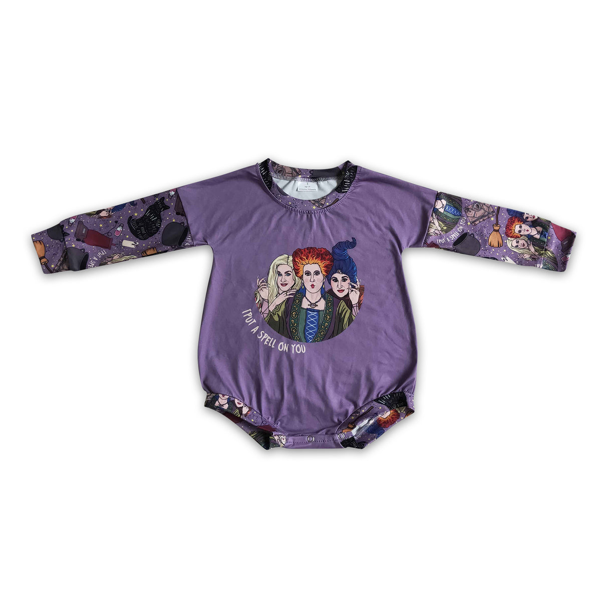 Purple witches long sleeves baby girls Halloween romper