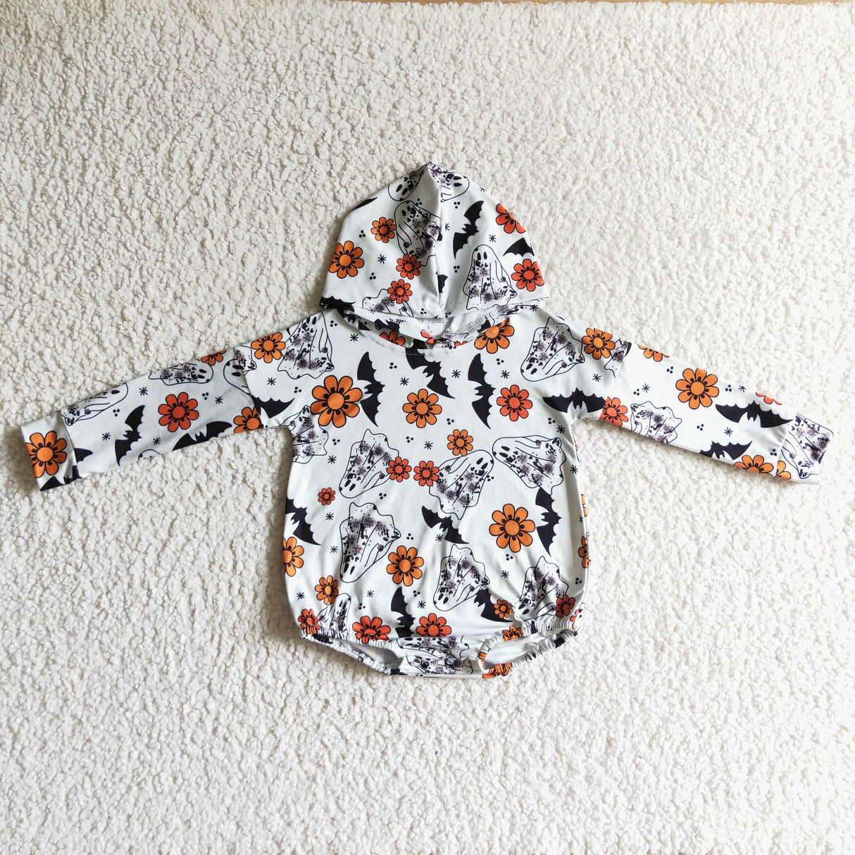 Long sleeves ghost floral baby kids hoodie romper