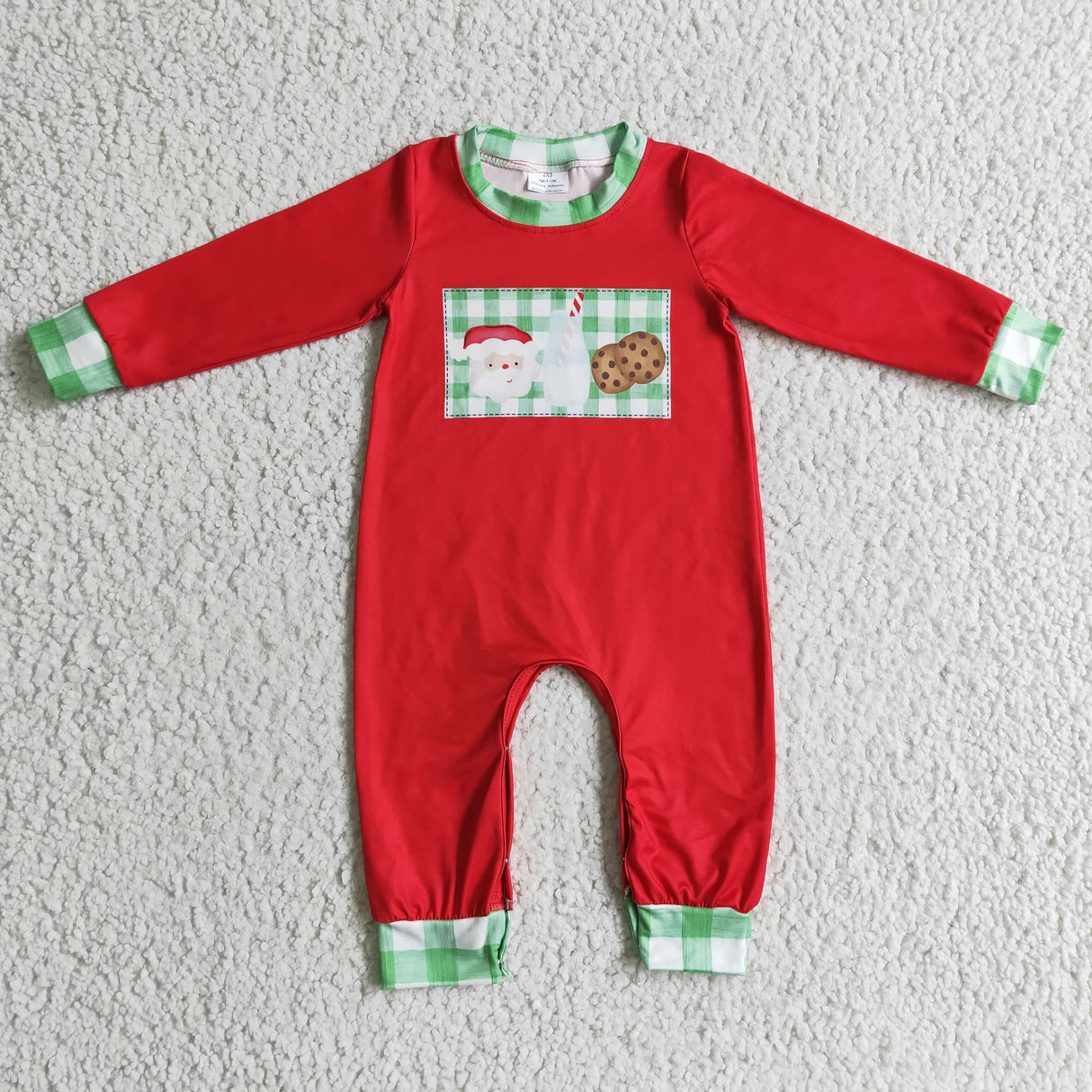 Green plaid santa milk biscuit baby boy Christmas romper