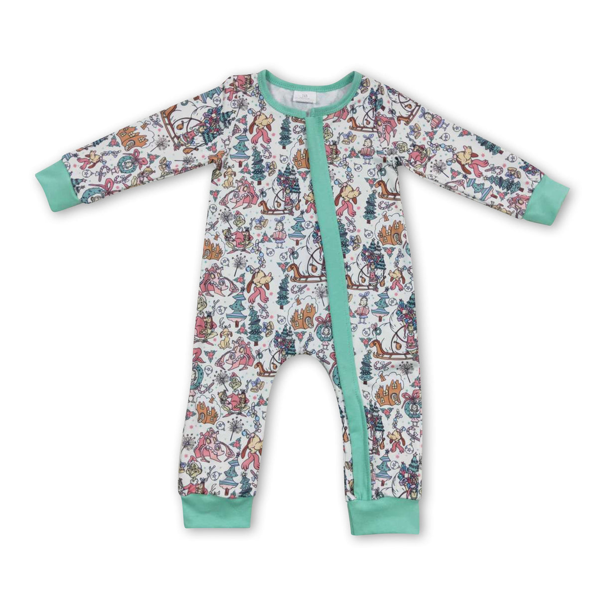 Green face long sleeves zipper baby girls Christmas romper