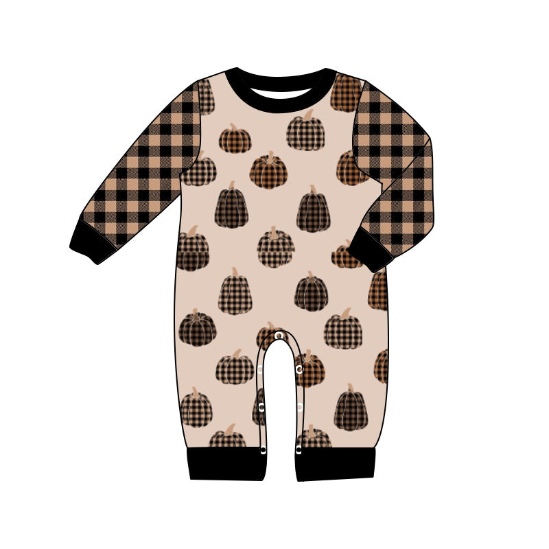 Plaid pumpkin long sleeves baby kids fall romper