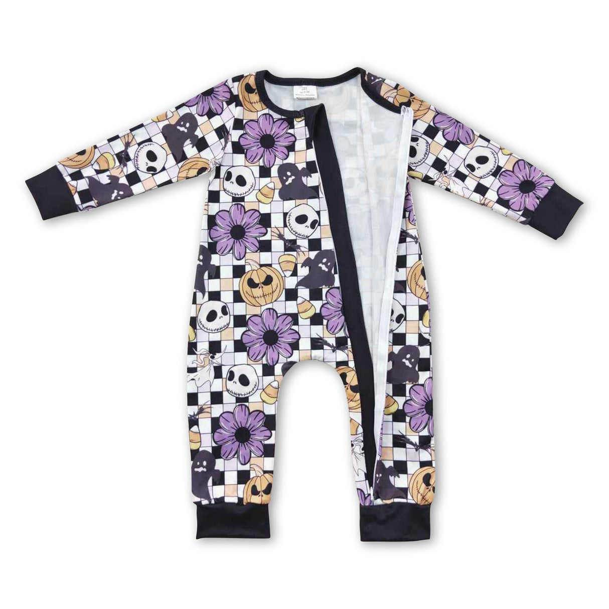 Pumpkin candy corn ghost floral baby zipper Halloween romper
