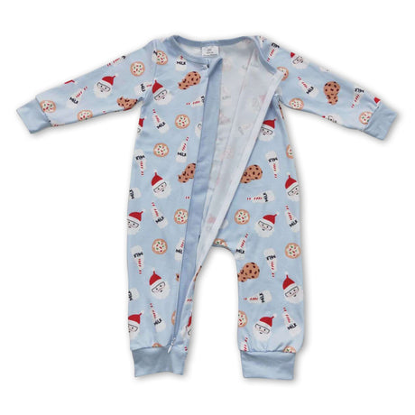 Sky blue santa cookie milk baby boy Christmas romper