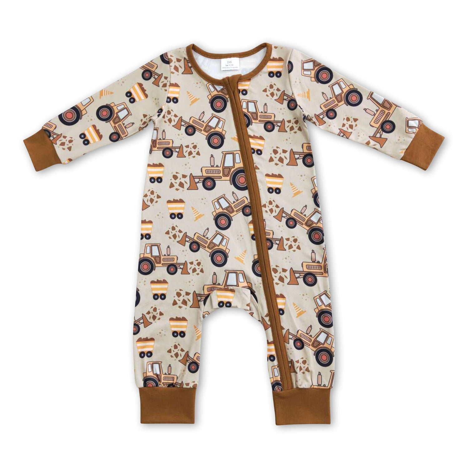 Constructions brown long sleeves baby boy zipper romper