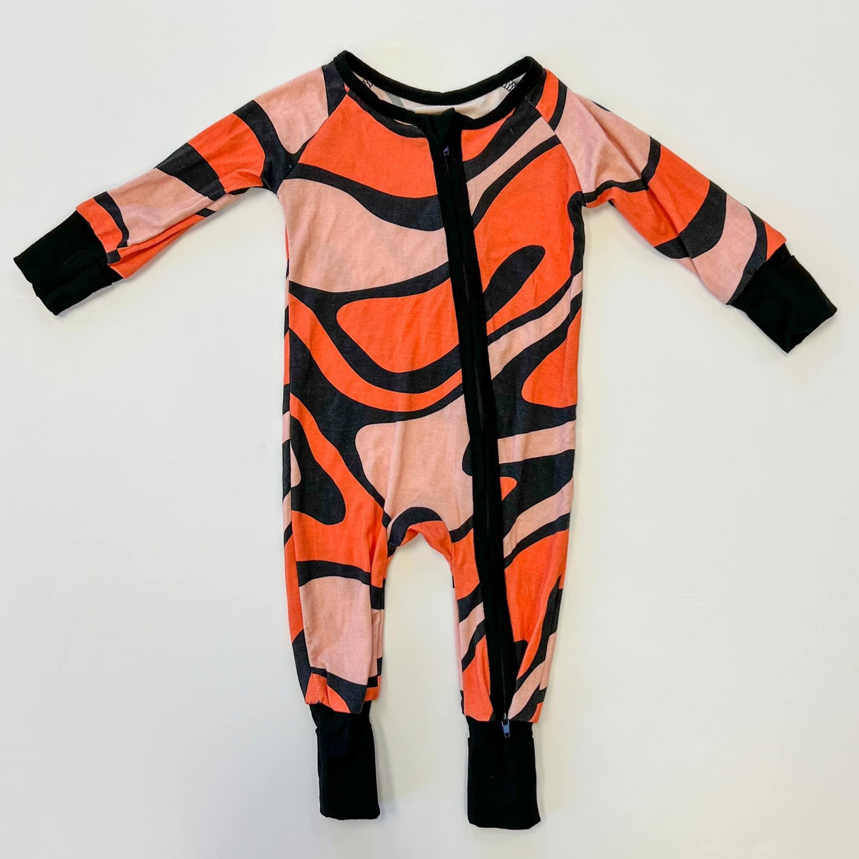 Orange black long sleeves baby kids zipper romper