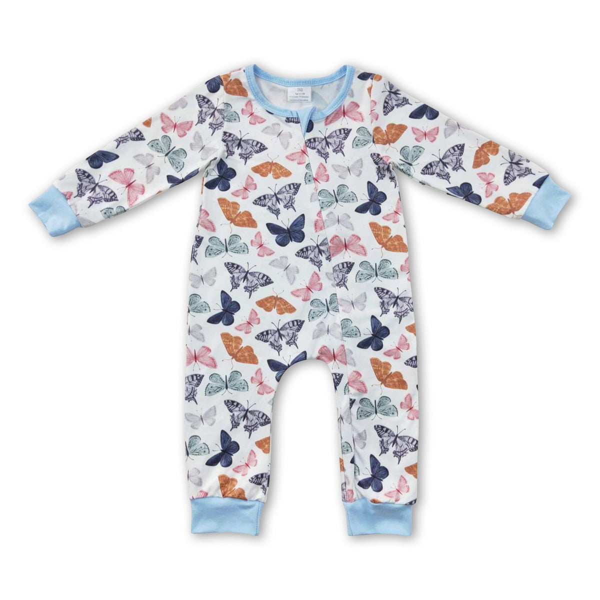 Butterfly Printed Summer Romper For Newborn Baby Girl In Green Color main image 0
