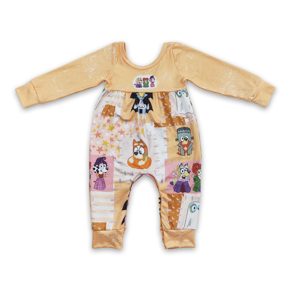 Dog witches long sleeves patchwork baby Halloween romper