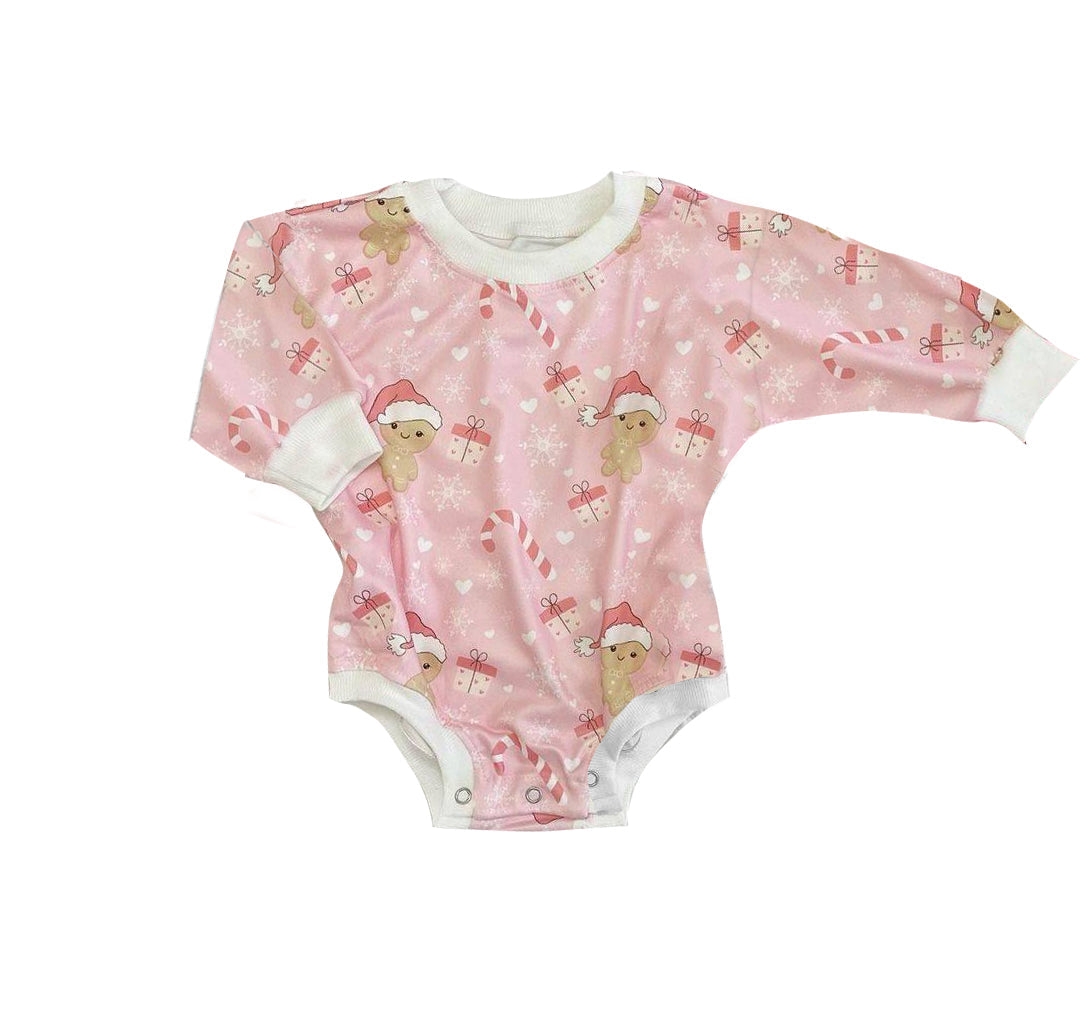 Pink gingerbread candy cane baby girls Christmas romper