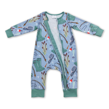 Fishing long sleeves baby boy zipper romper