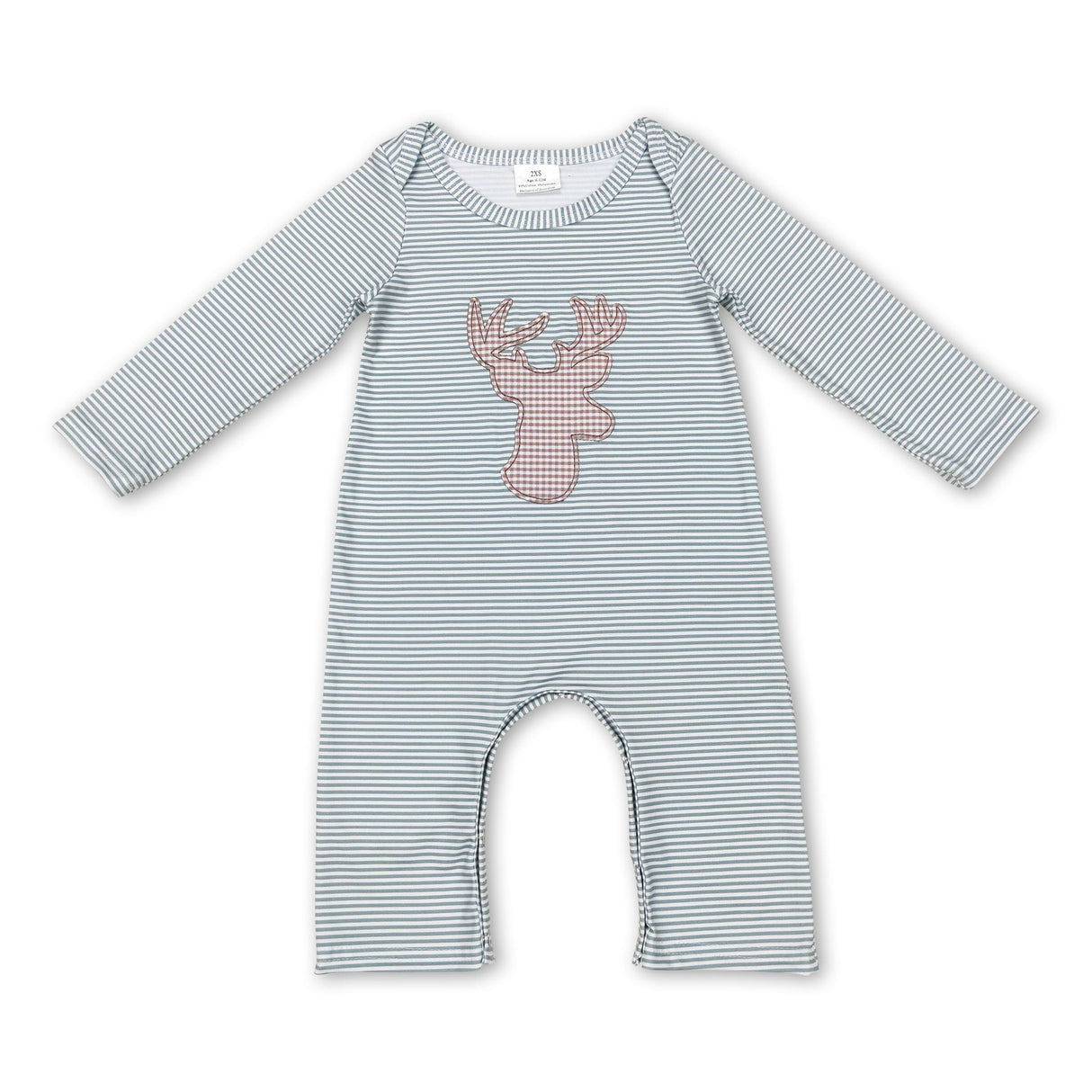 Deer green stripe long sleeves baby kids romper