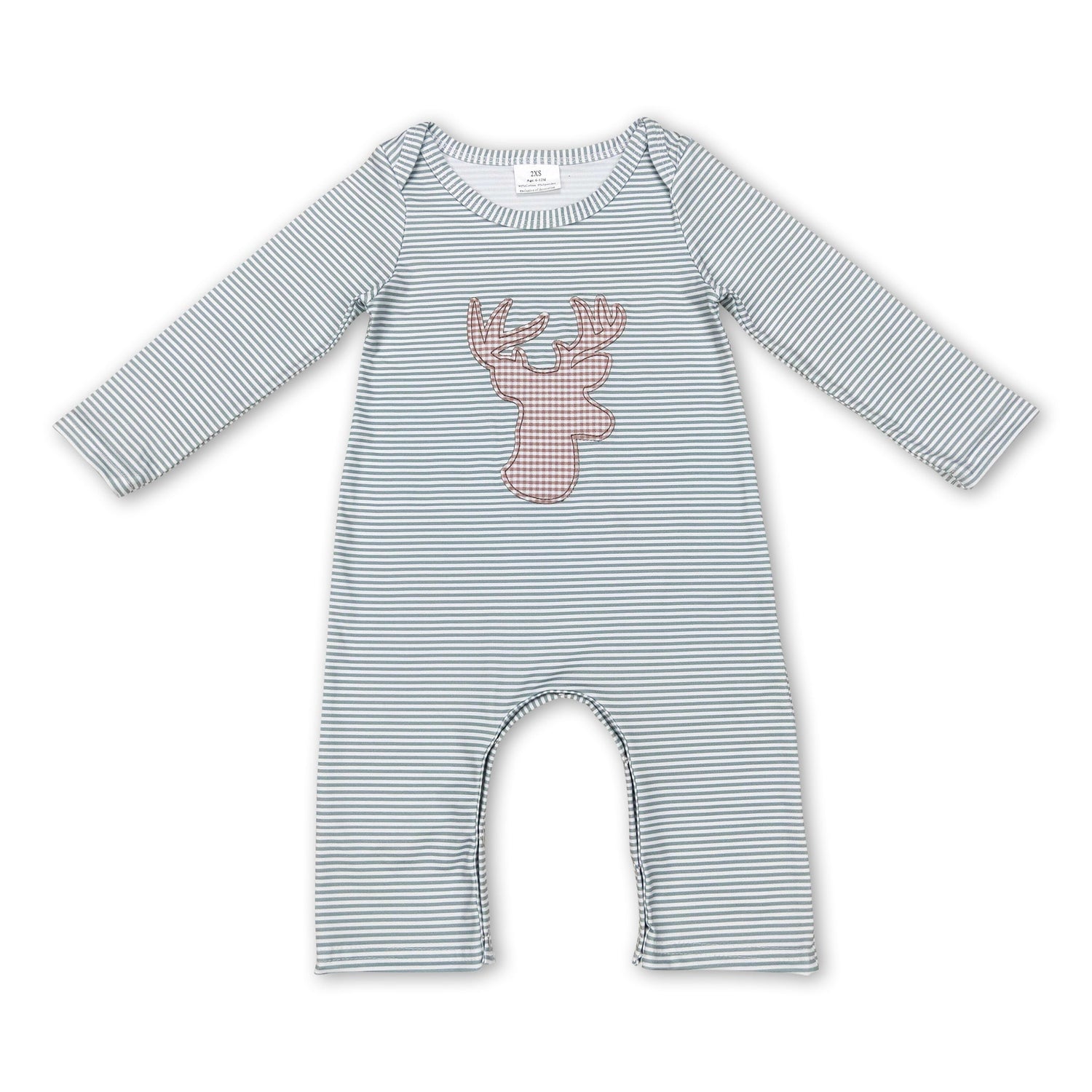 Deer green stripe long sleeves baby kids romper
