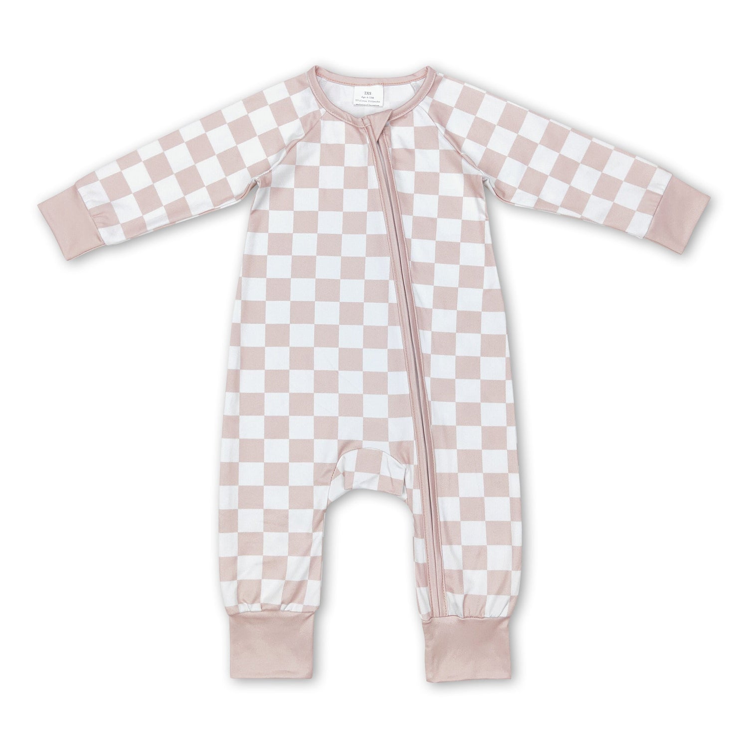 Khaki plaid long sleeves baby kids zipper romper