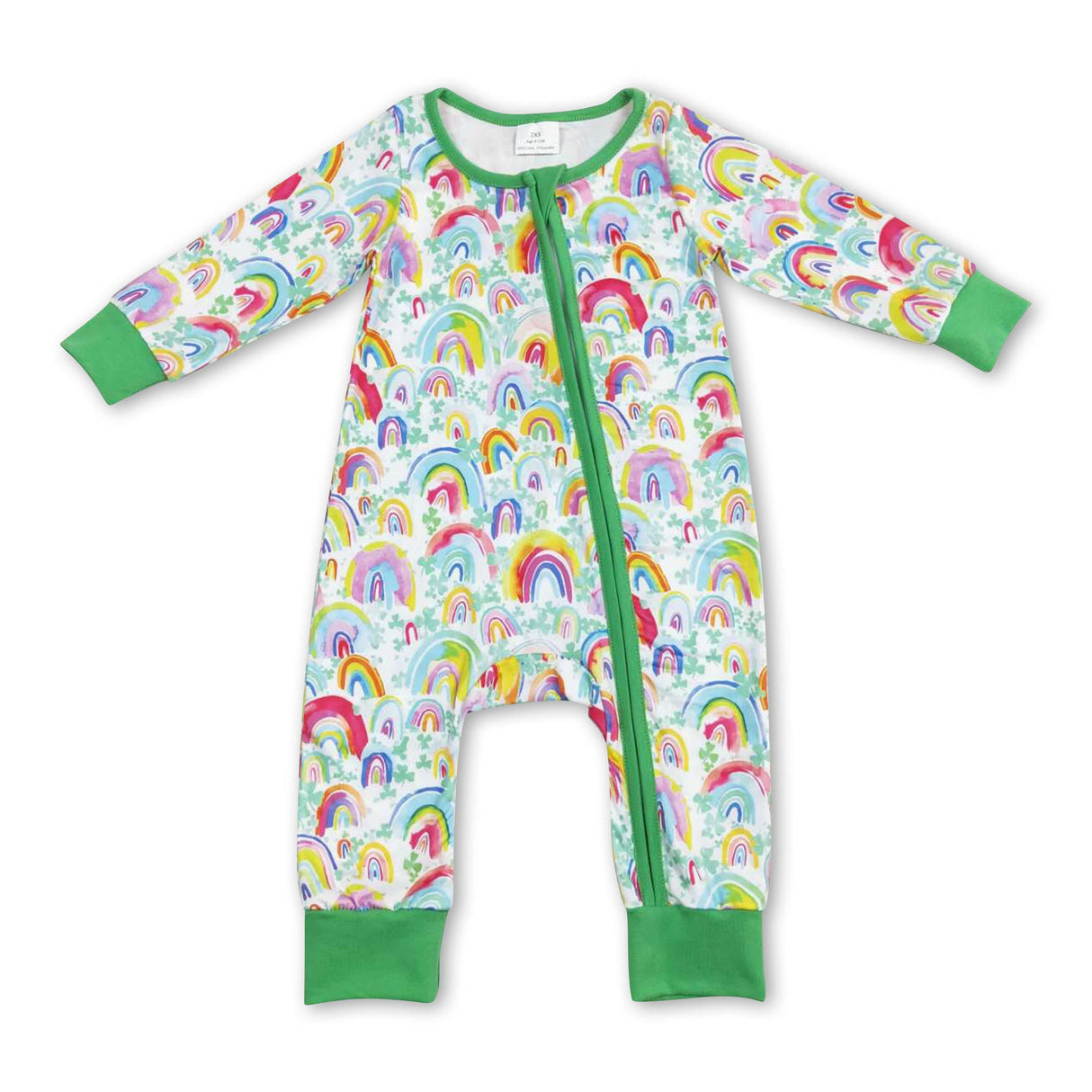 Rainbow green clover baby st patrick's day romper