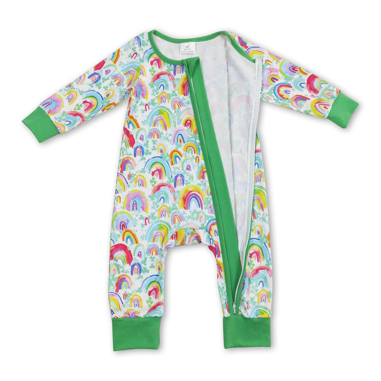 Rainbow green clover baby st patrick's day romper