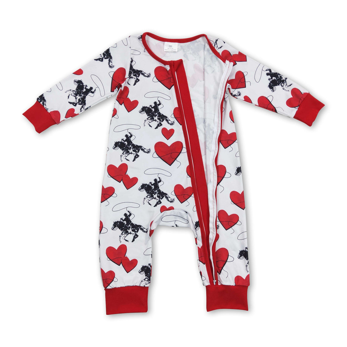 Heart horse rodeo baby kids western valentines romper