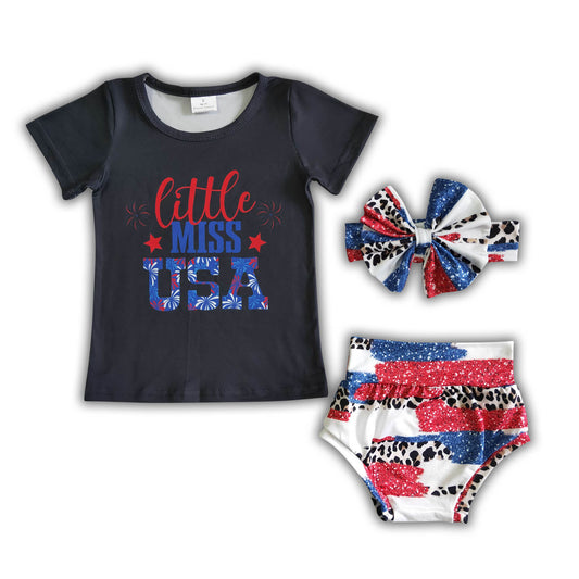 Little miss USA baby 4th of july bummies set