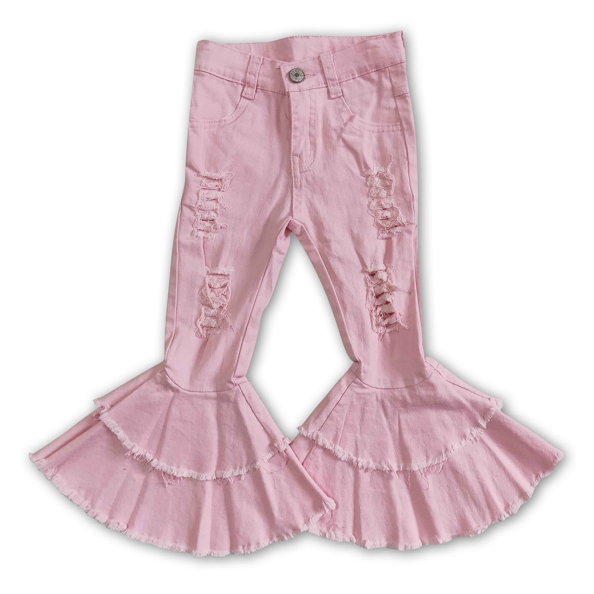 Pink denim pants distressed baby girls jeans