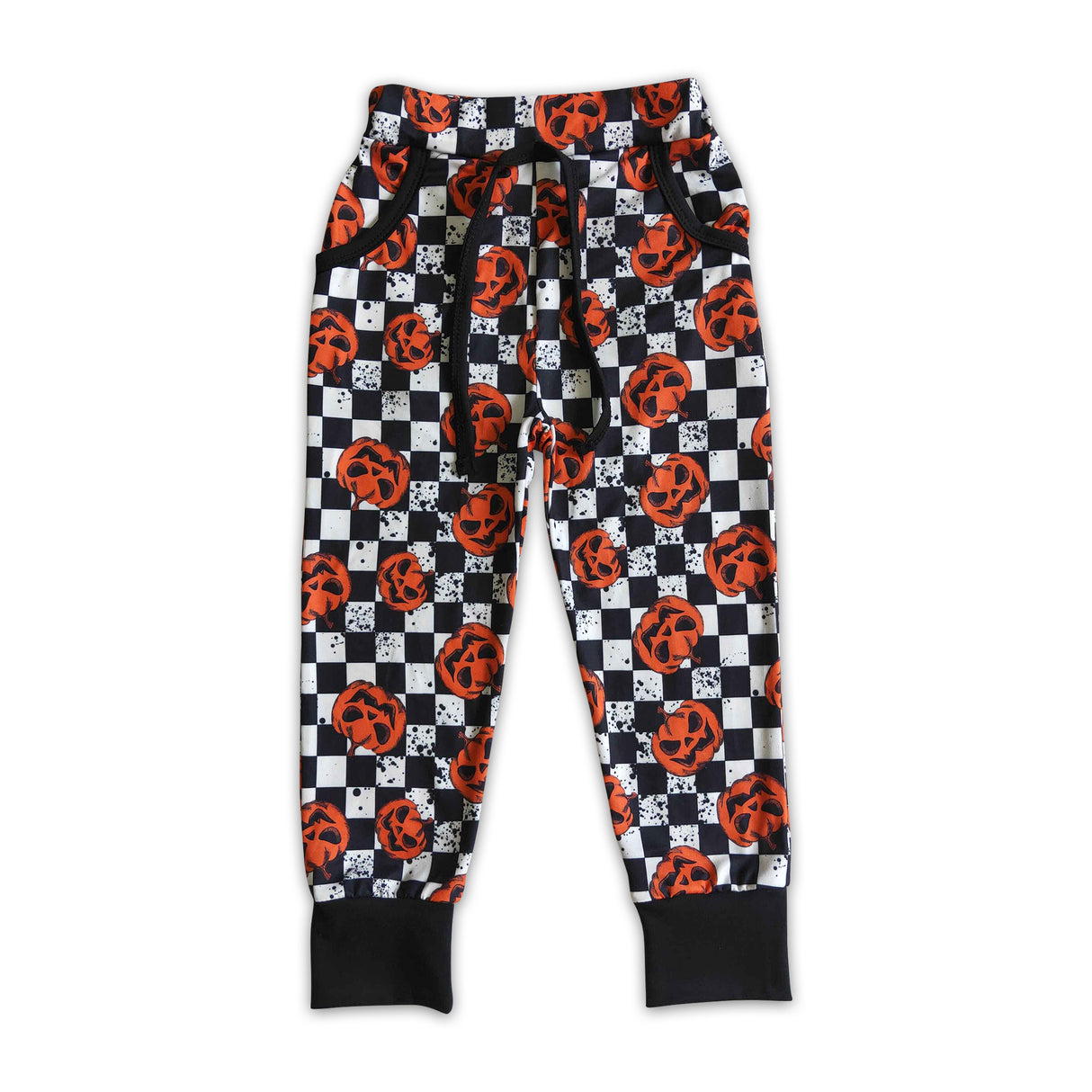 Pumpkin plaid pocket baby kids Halloween pants