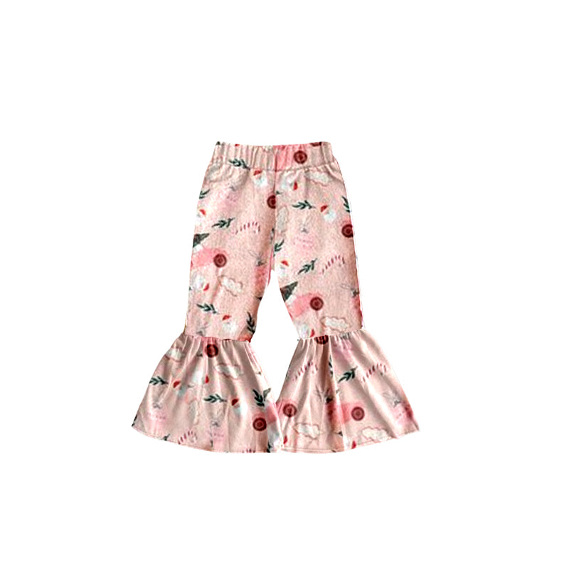Pink Christmas tree trunks kids girls bell bottom pants