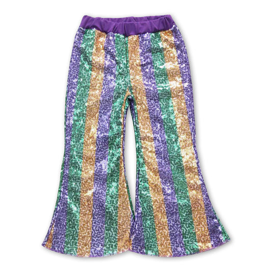 Purple gold green stripe sequin girls Mardi gras pants