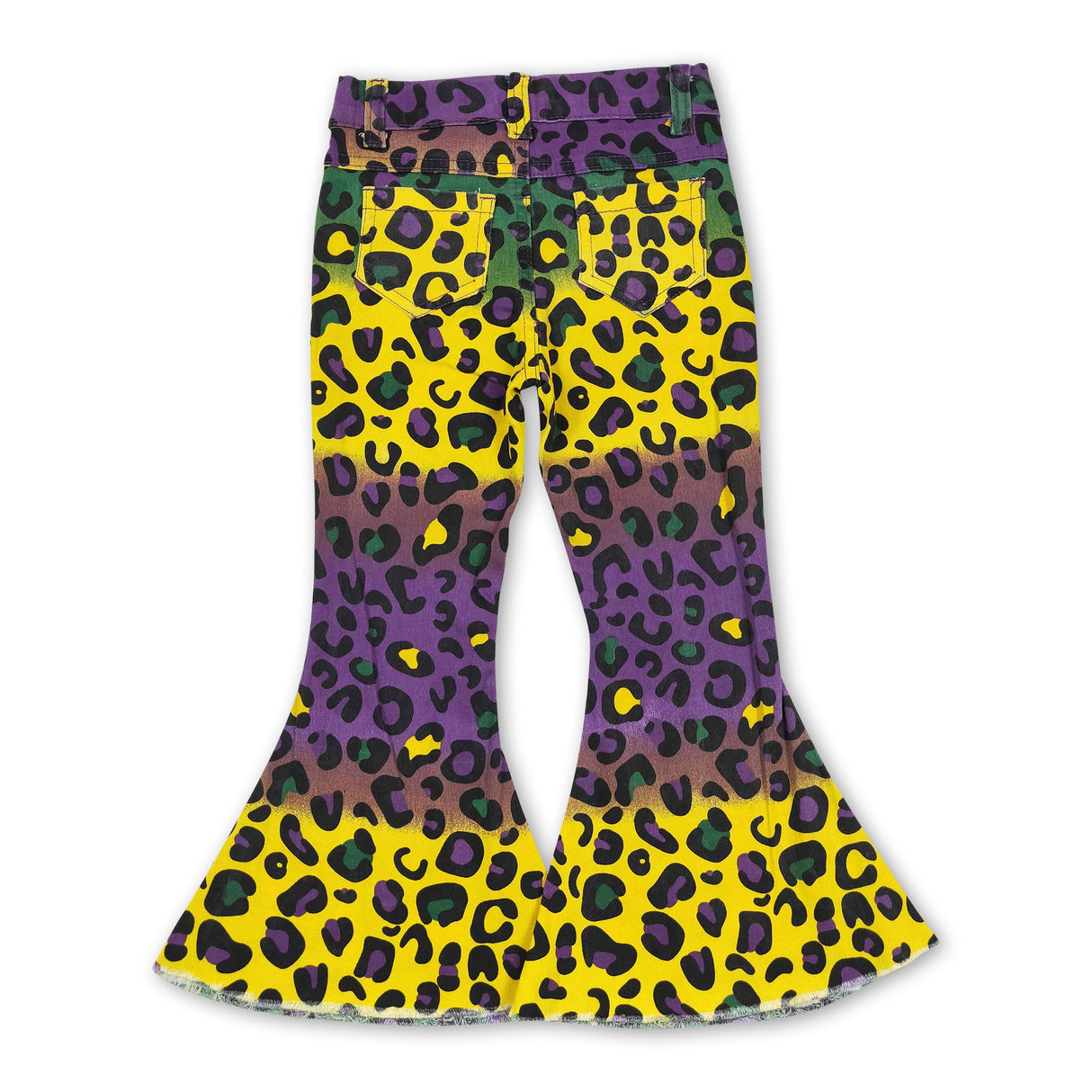 Purple green yellow leopard denim pants girls mardi gras jeans