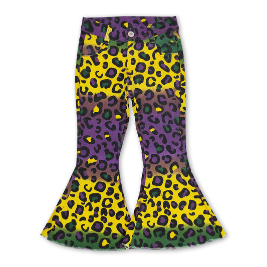 Purple green yellow leopard denim pants girls mardi gras jeans
