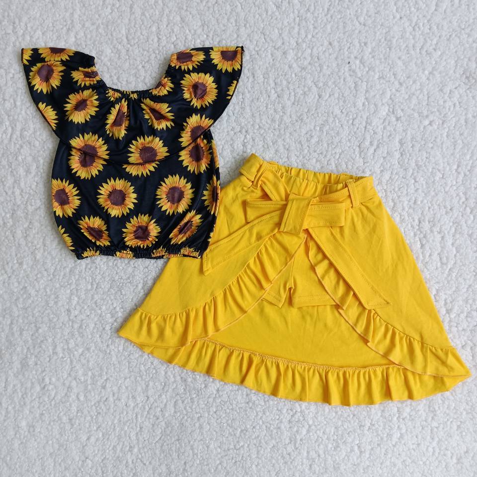Sunflower shirt match shorts skirt girls summer clothing