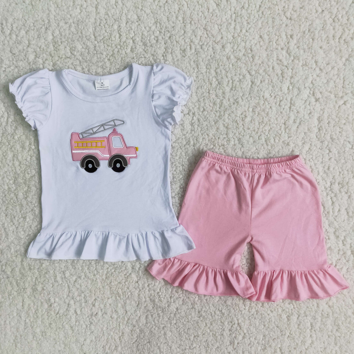 Fire truck embroidery girls outfits