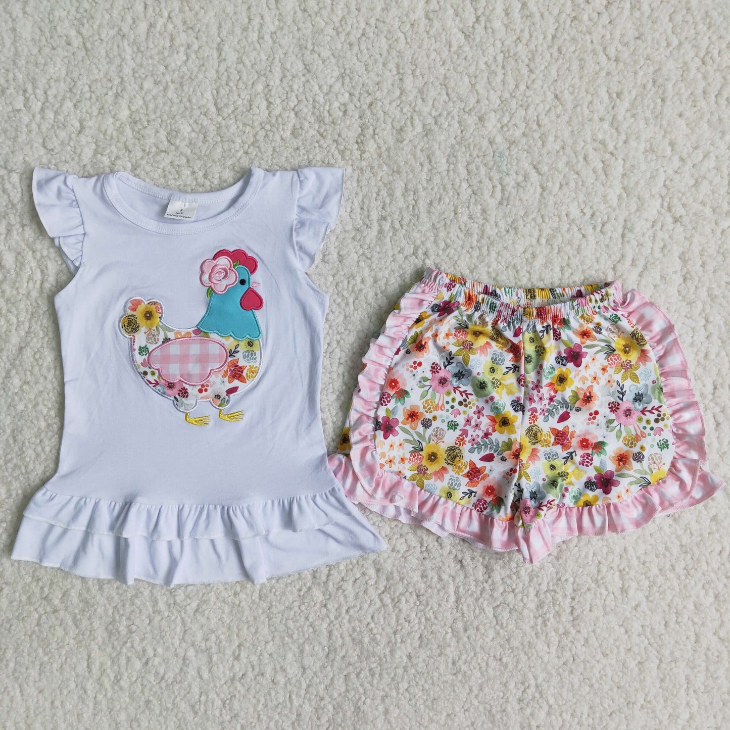 Chicken embroidery kids summer clothing