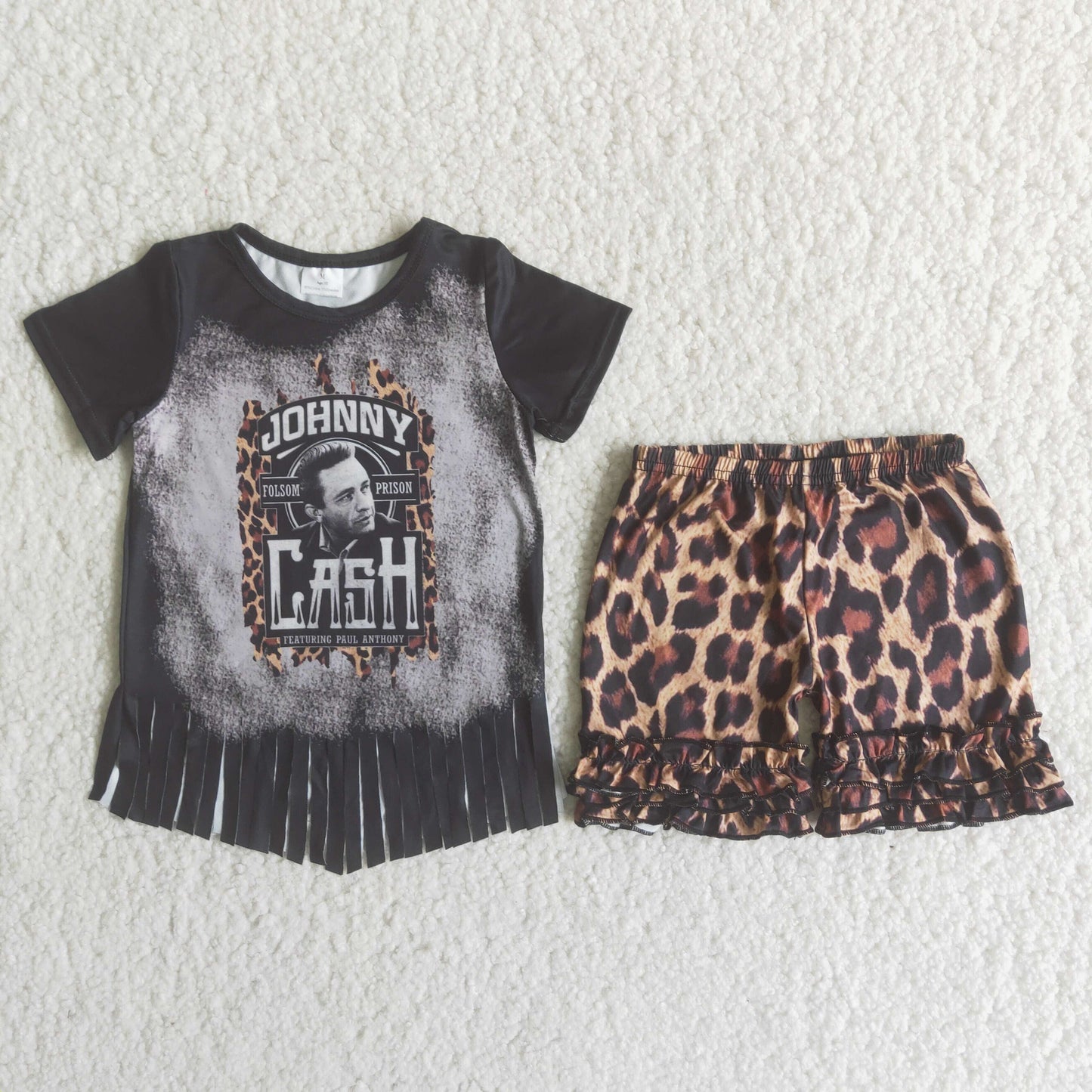Black tassels bleached shirt leopard shorts singer set