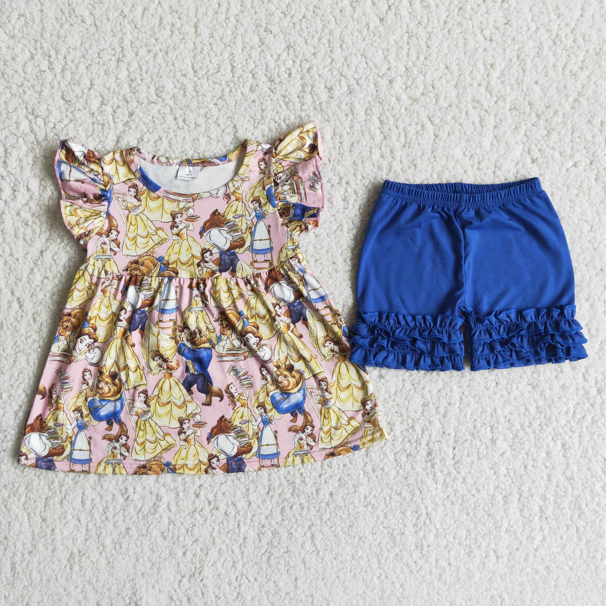 Cute beauty flutter sleeve ruffle shorts set