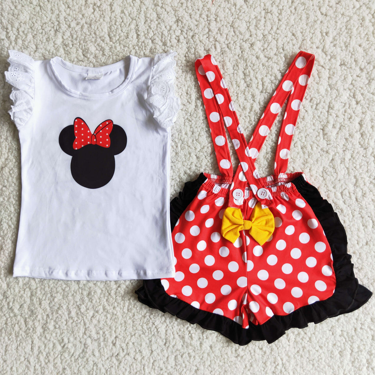 Cute mouse polka dots bow suspender shorts outfits