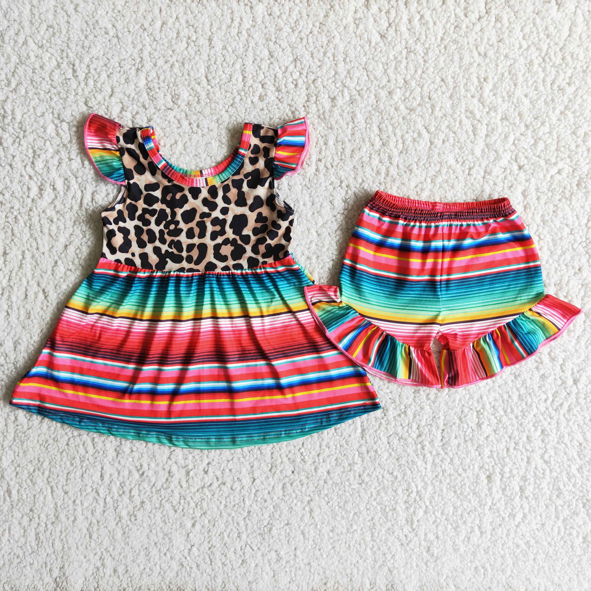 Leopard serape tunic ruffle shorts girls outfits
