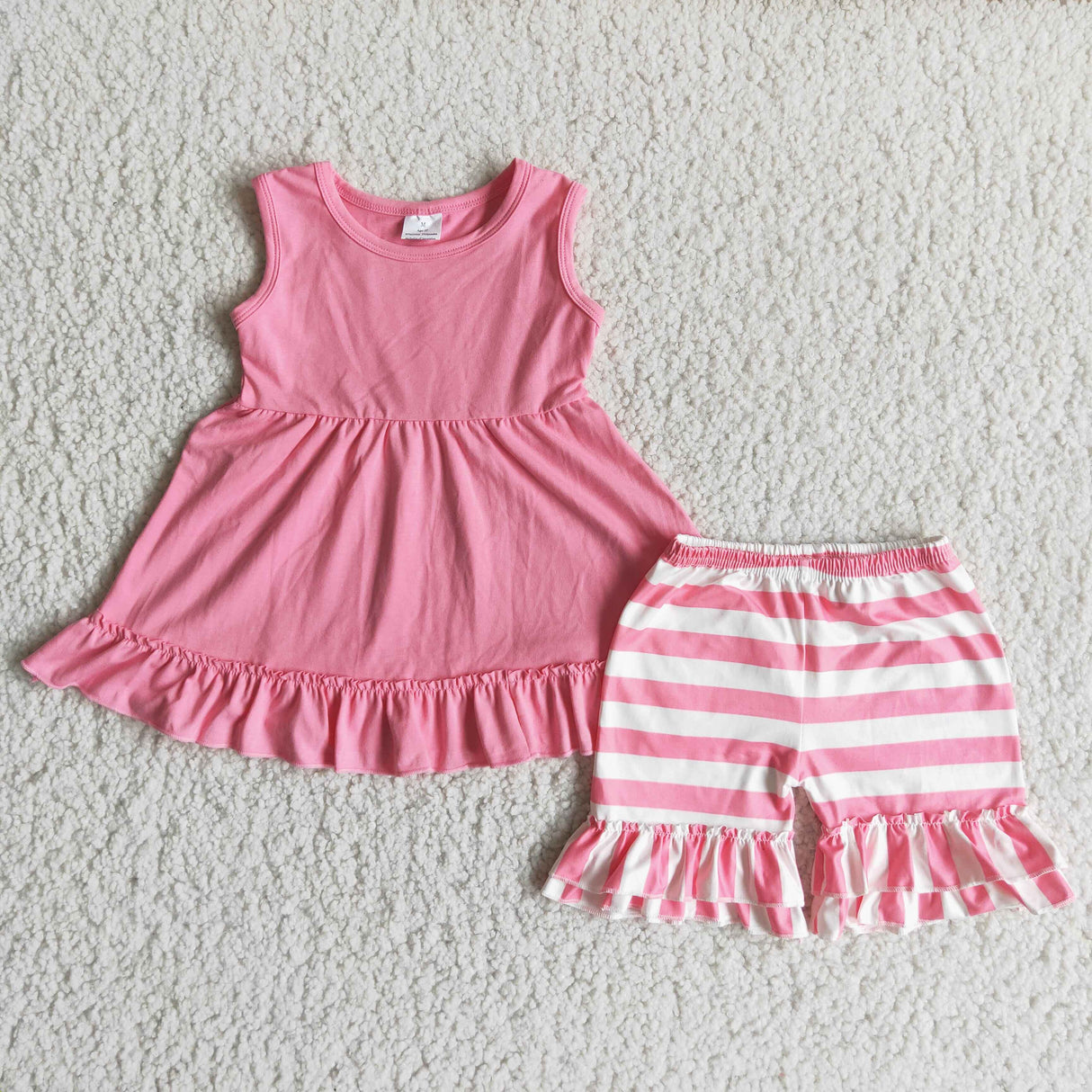 Pink sleeveless tunic stripe shorts summer children clothes