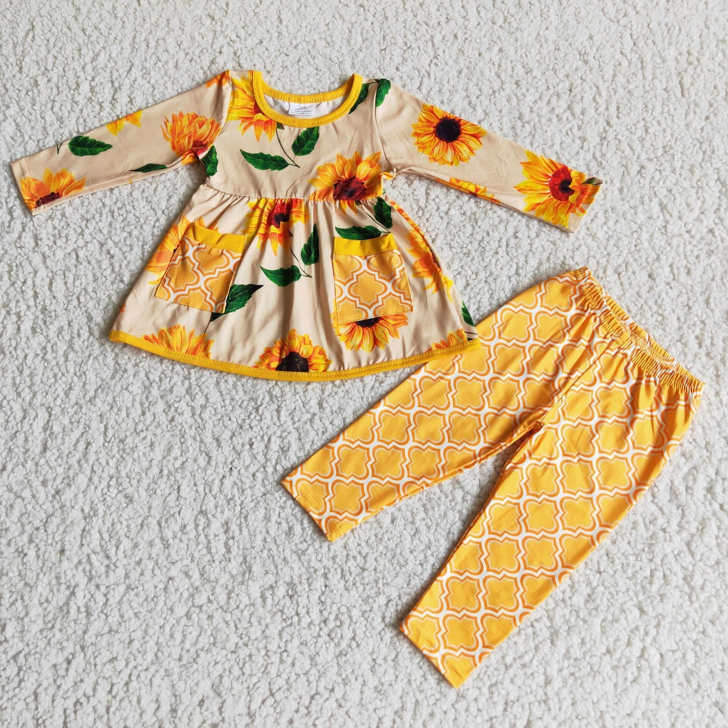 Sunflower print pocket kids girls clothing