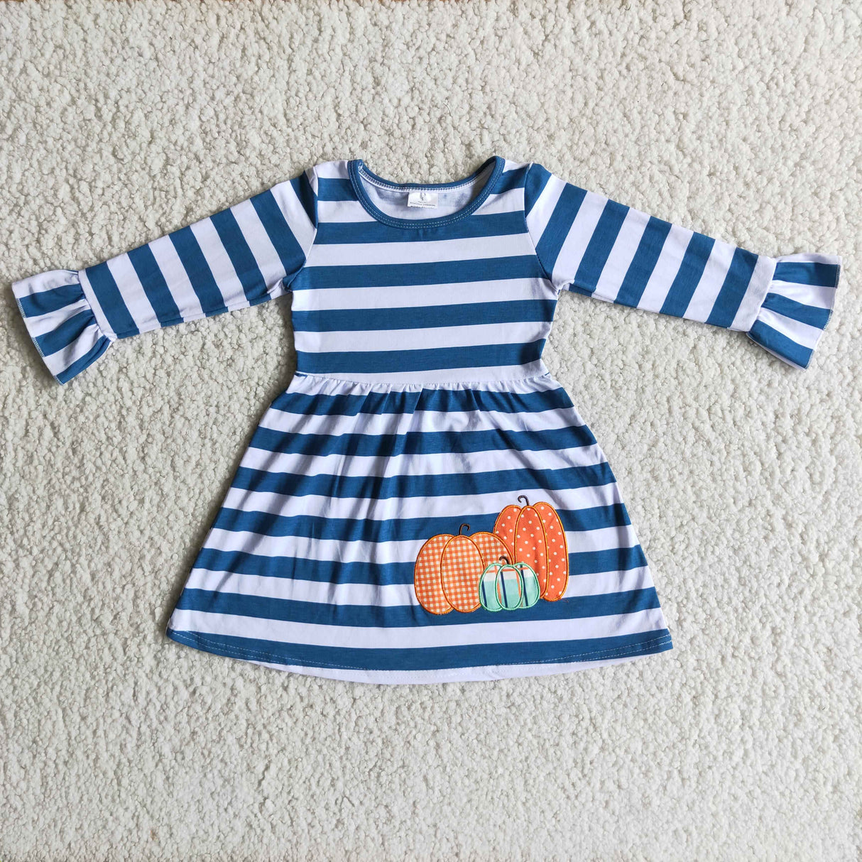 Girl Embroidery Striped Pumpkin Dress