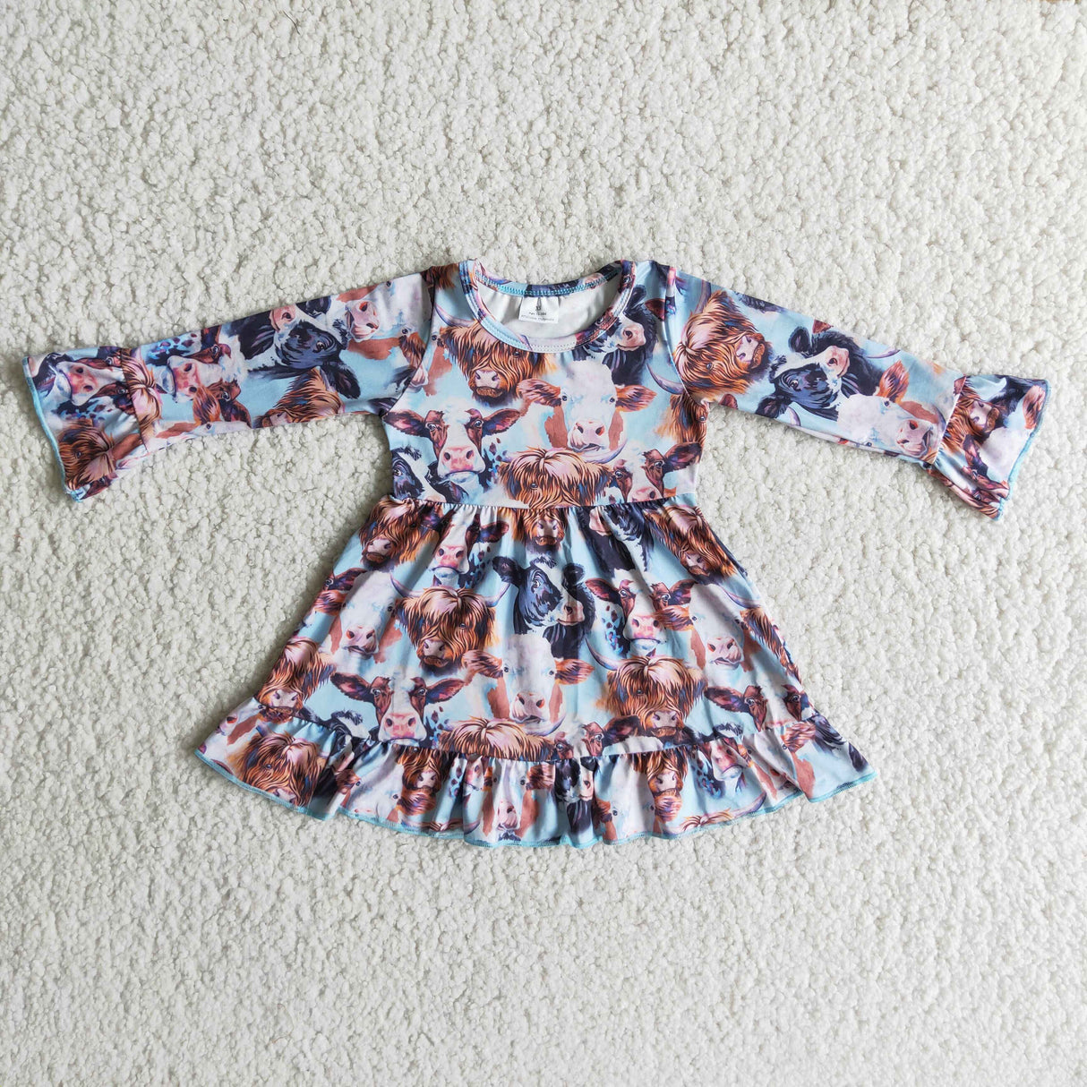 Cow print long sleeve girls dresses