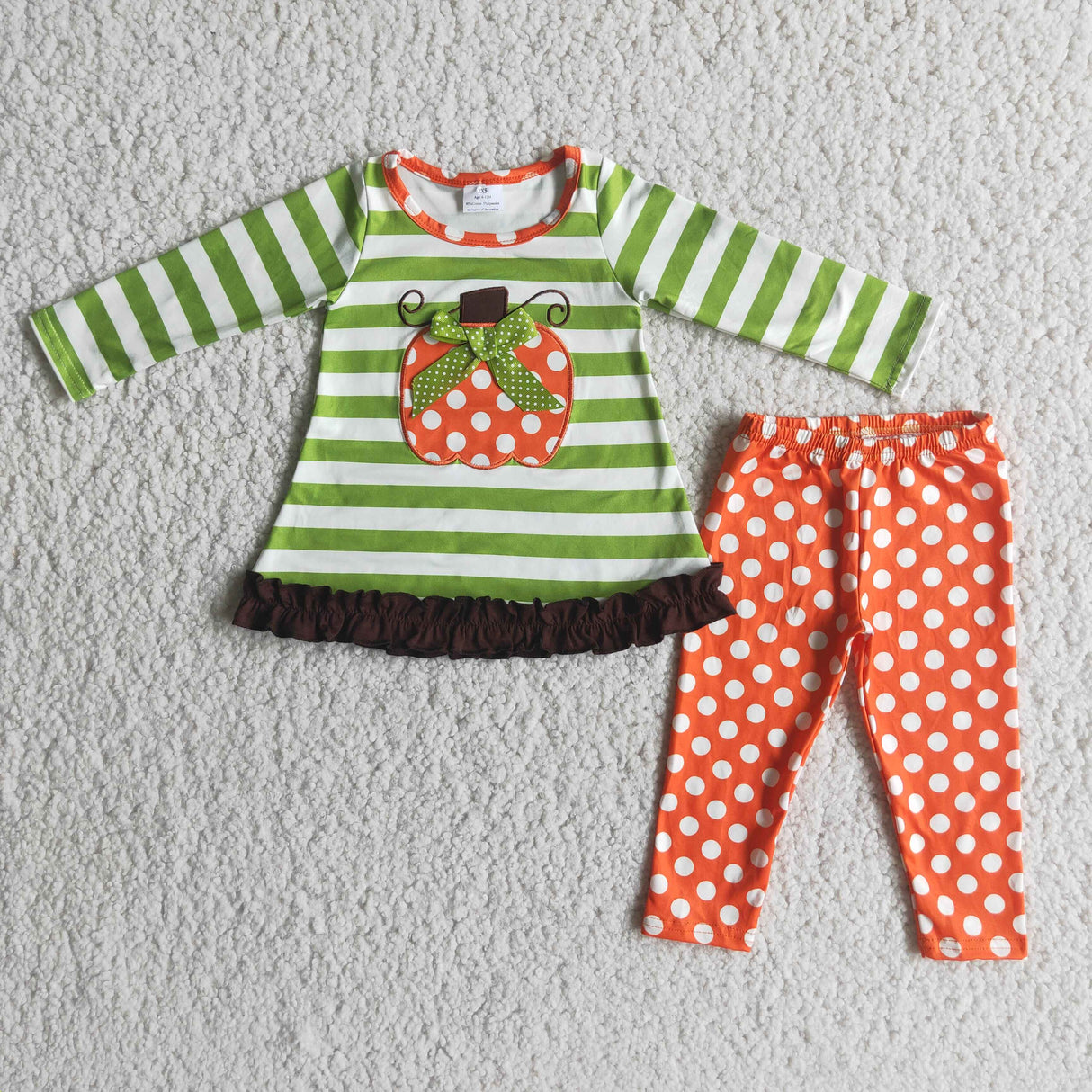 Pumpkin embroidery polka dots leggings girls outfits