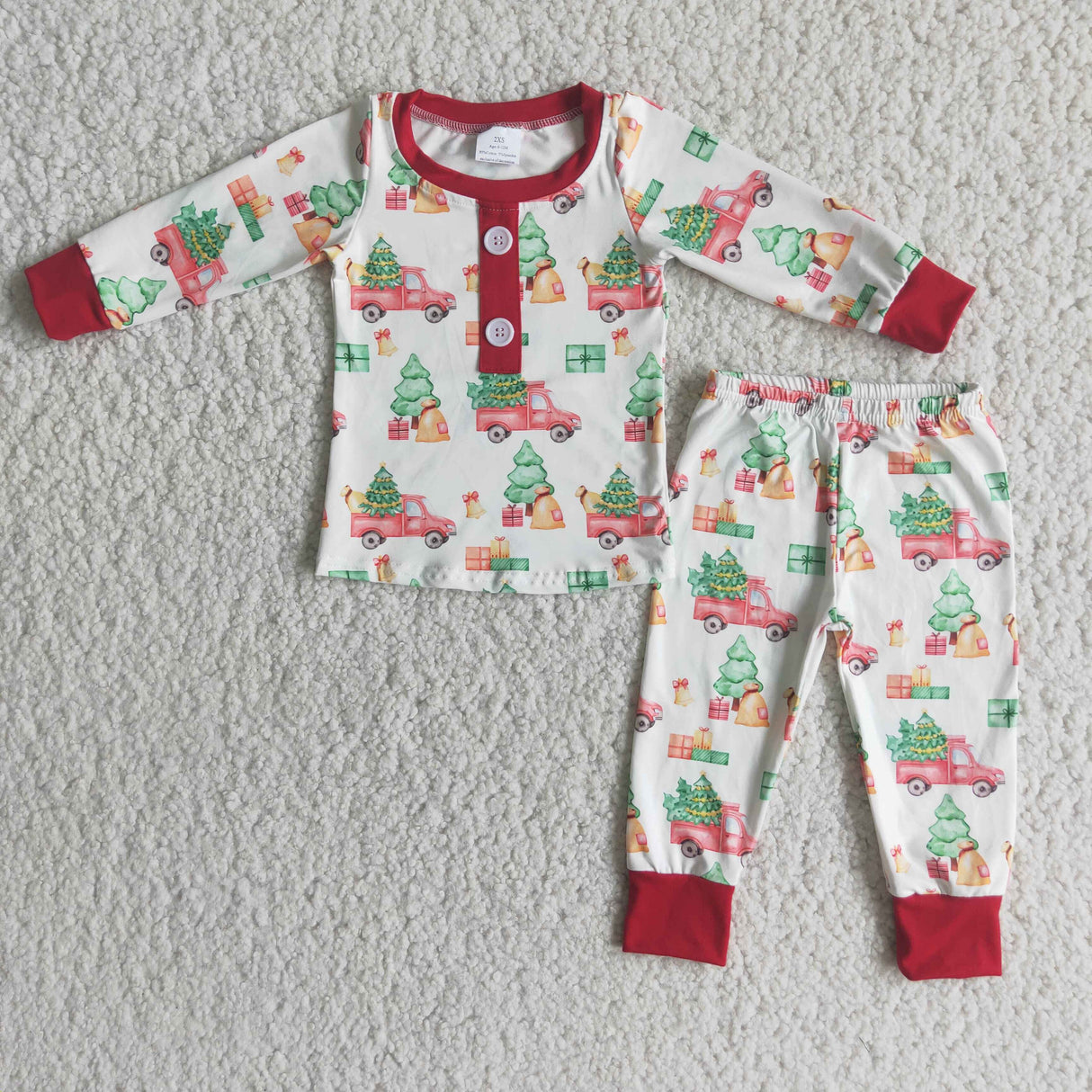 Christmas tree trucks print boy Christmas pajamas