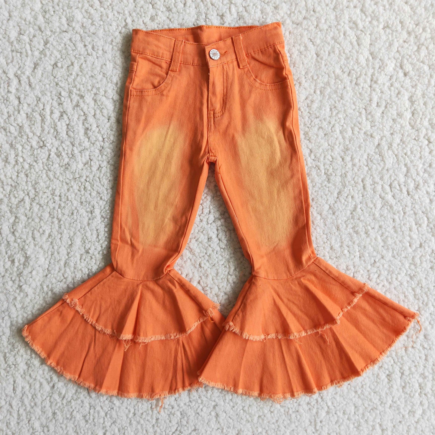 Orange  bell bottom ruffle denim pants