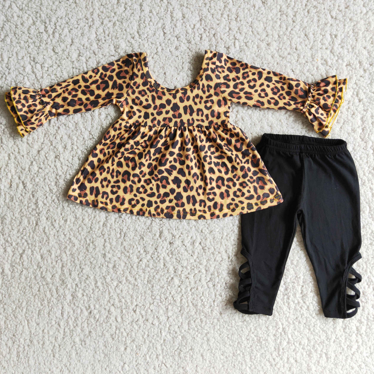 Leopard long sleeve tunic match criss cross leggings girls fall clothing