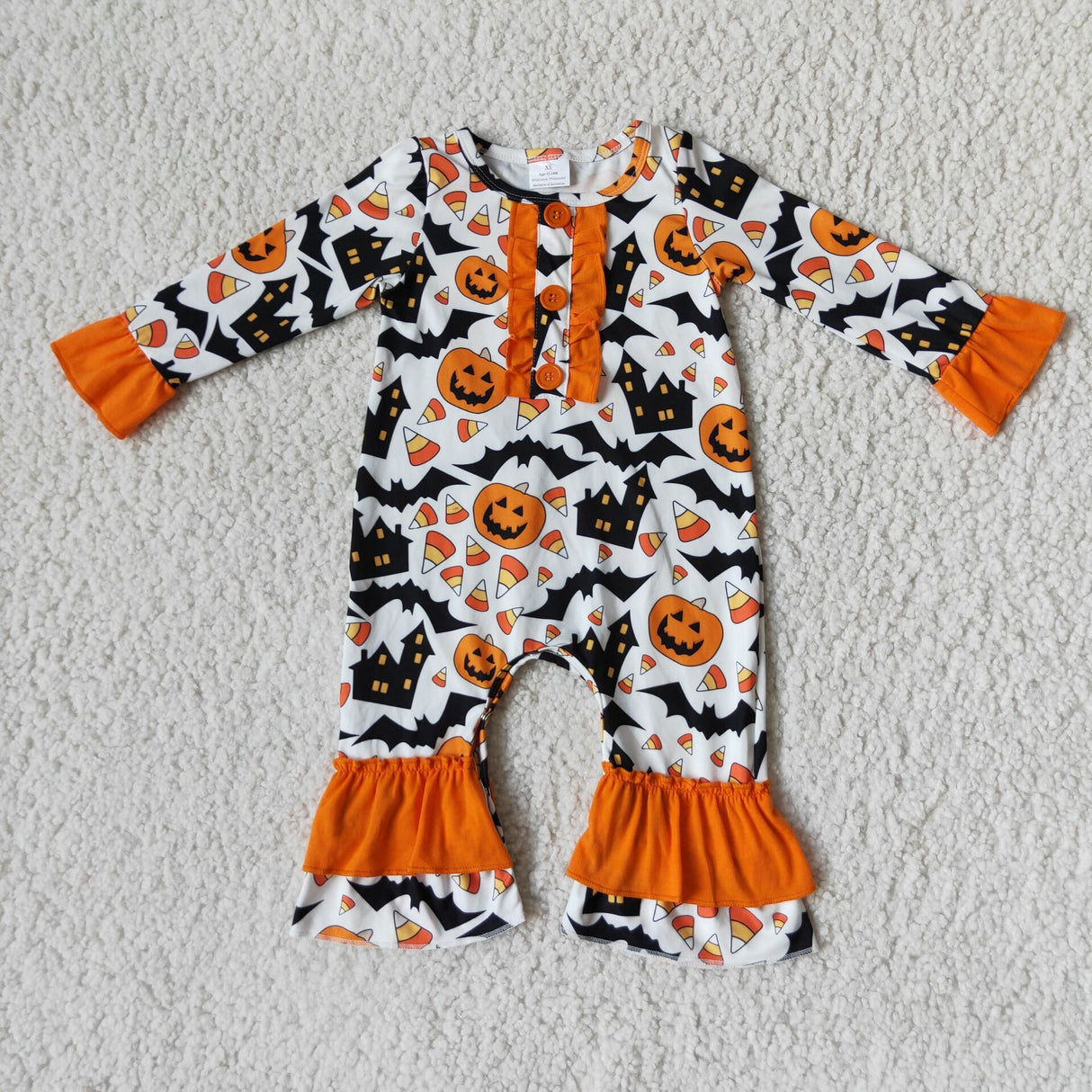 Long sleeve pumpkin Halloween baby romper